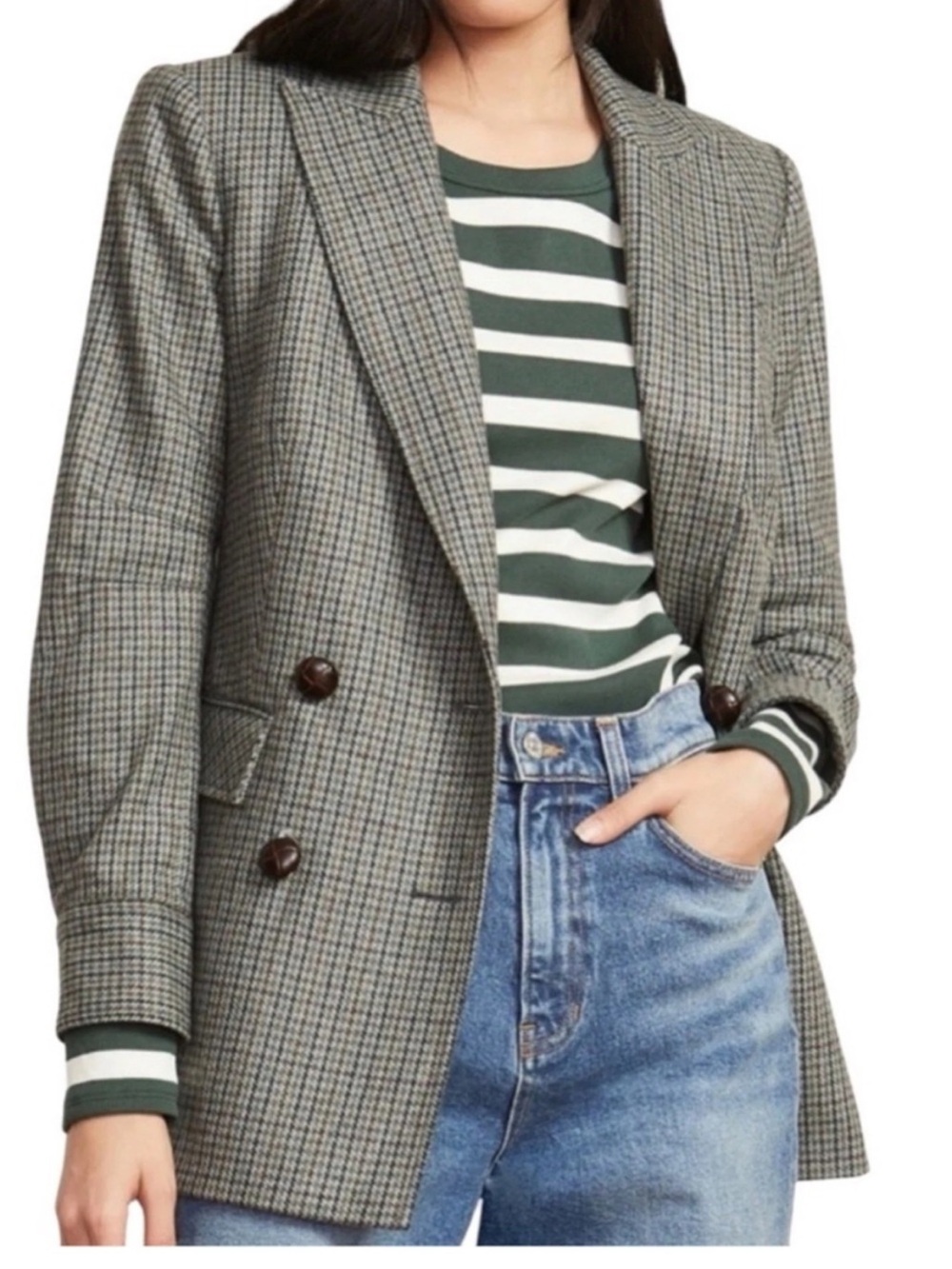 Veronica Beard Pyle Dickie Houndstooth Double-Breasted Blazer Wool Size 6